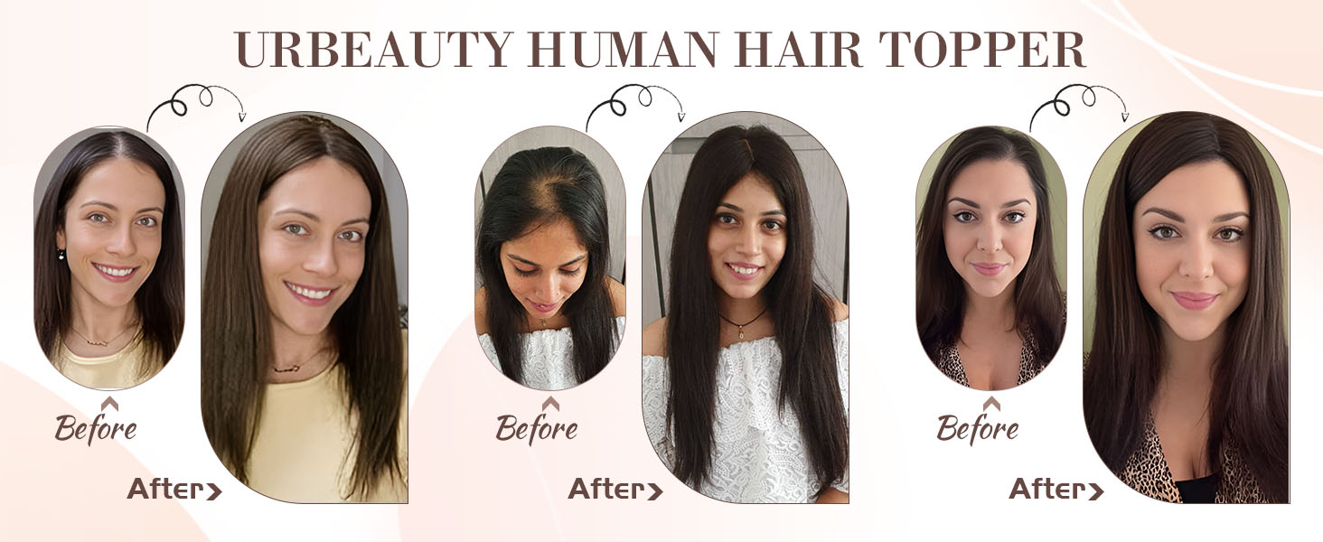 Urbeauty Hair Toppers for Women Real Human Hair, 16 Inch