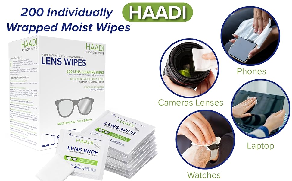 Glasses Cleaner Lens Wipes for Eyeglasses 200 Individually Wrapped Multipurpose Pre