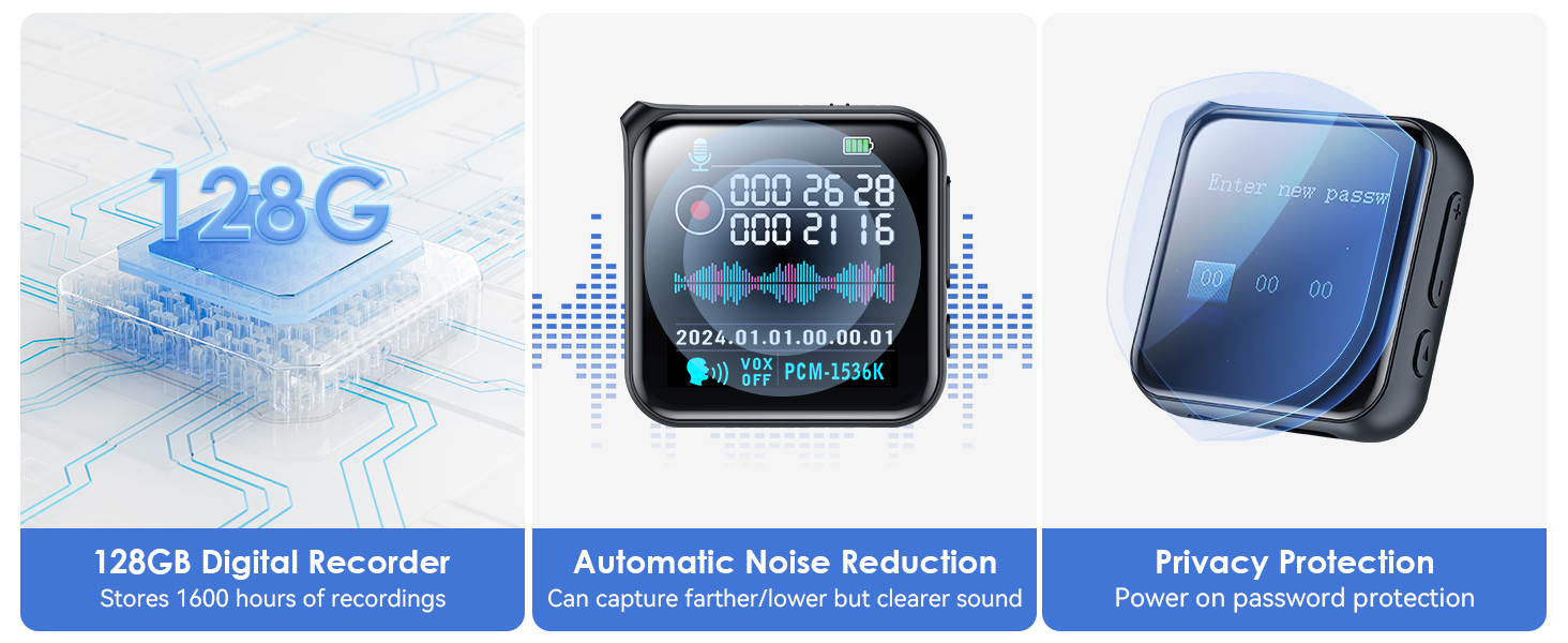 128GB Audio Recorder, 1880 Hours Voice Recorder Device with