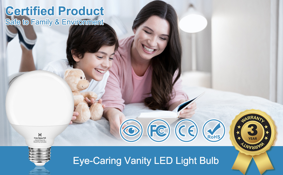 hansang 8 Pack G25 LED Vanity Light Bulbs, 6000K Cool Daylight, Globe