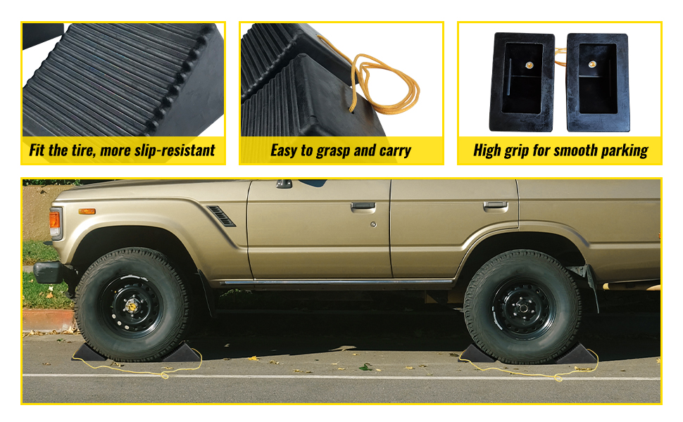 HOXWELL Rubber Wheel Chock with Rope Set of 4pcs, Heavy