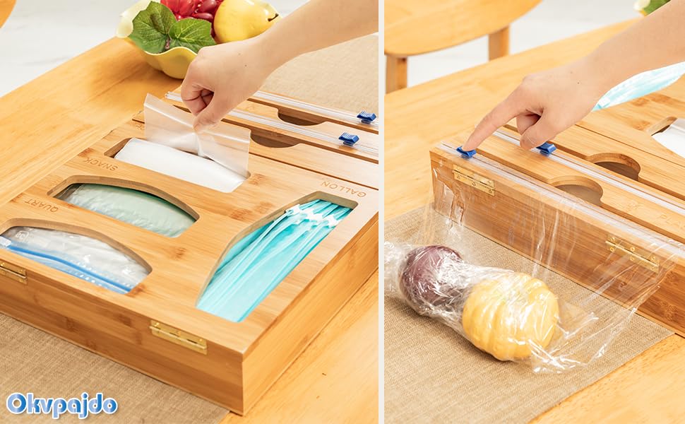 Ziplock Bag Organizer & Plastic Wrap Dispenser with Cutter