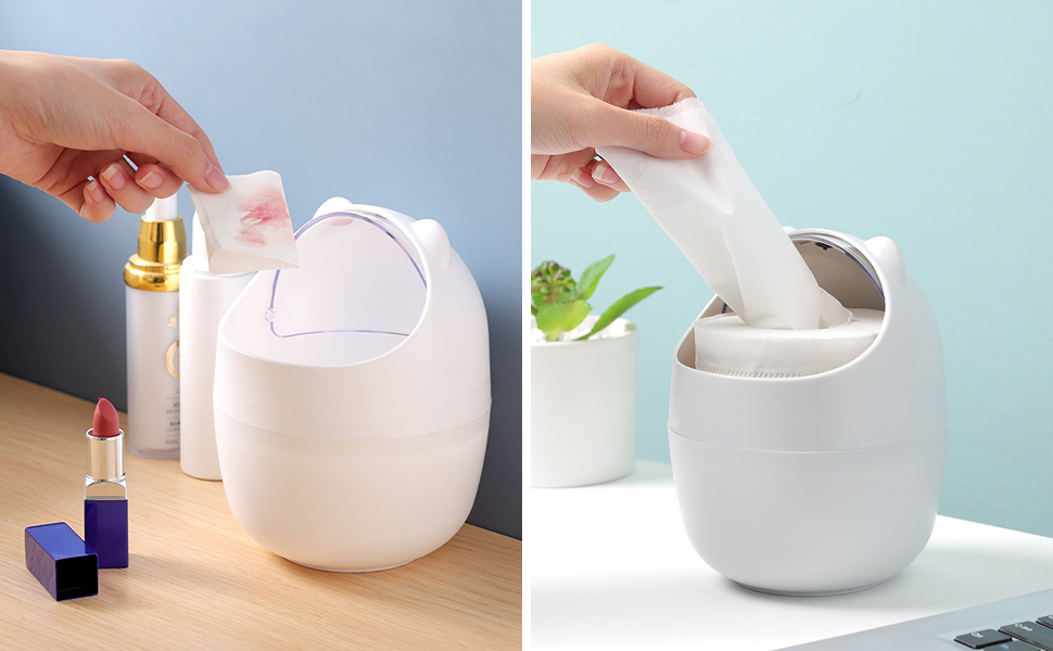 Suuwwn Cartoon Bear Mini Desk Bin Trash Can With Lid,Portable Removable