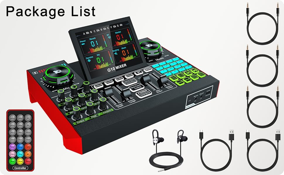 Audio Interface with Mixer and Sound Card, tenlamp G10 USB Sound Mixer