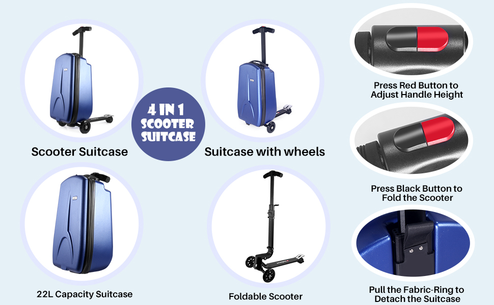 iubest Scooter Luggage Carry On Scooter Suitcase for Kids