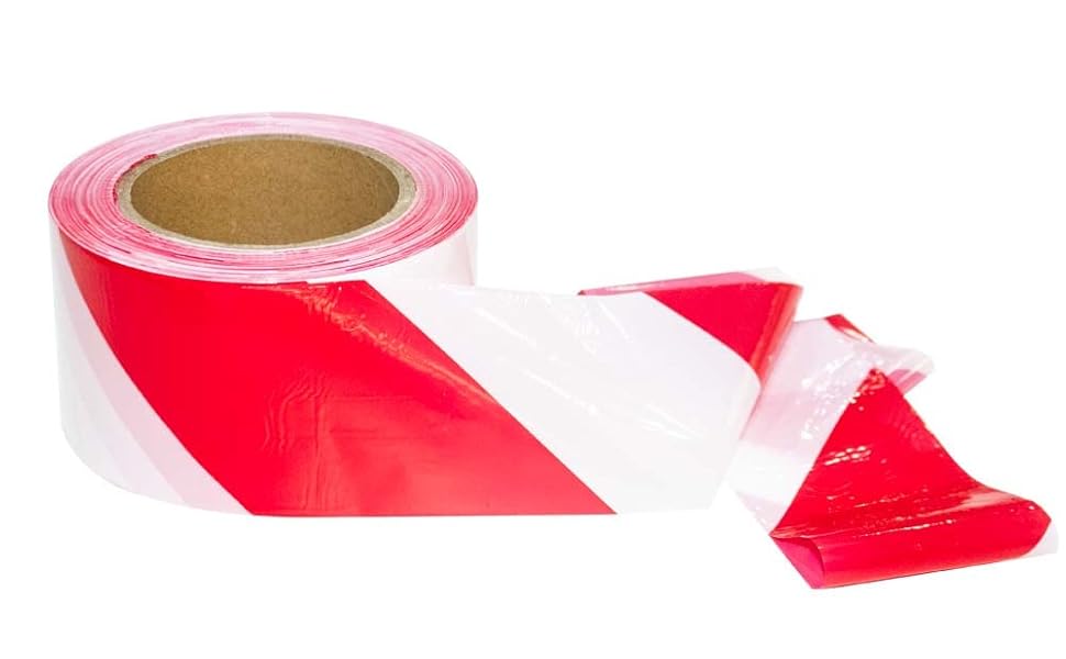 Red and White NonAdhesive Safety Warning Tape 200 M x 70mm Barrier