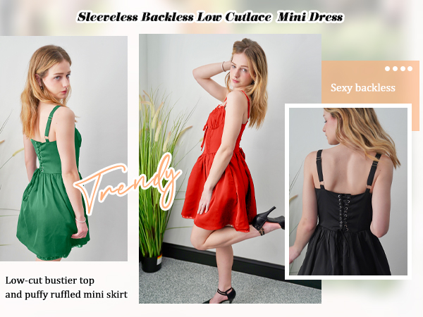 ABEWIP Corset Dresses for Women Spaghetti Straps Short Mini