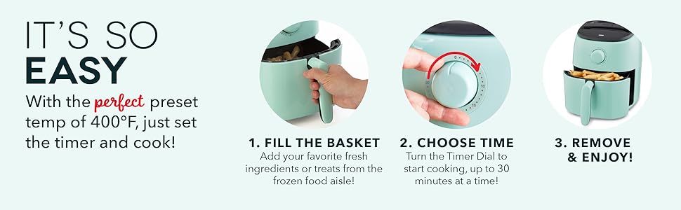 Dash, Air Fryer, Dash Air Fryer, Tasti Crisp, Compact, 2.6 qt