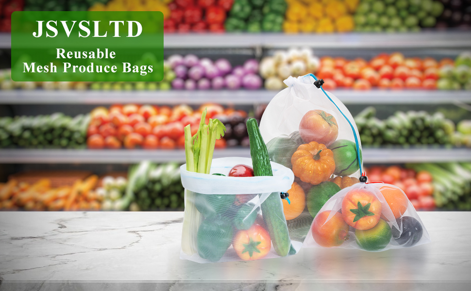 JSVSLTD Set of 10 Reusable Mesh Produce Bags Washable