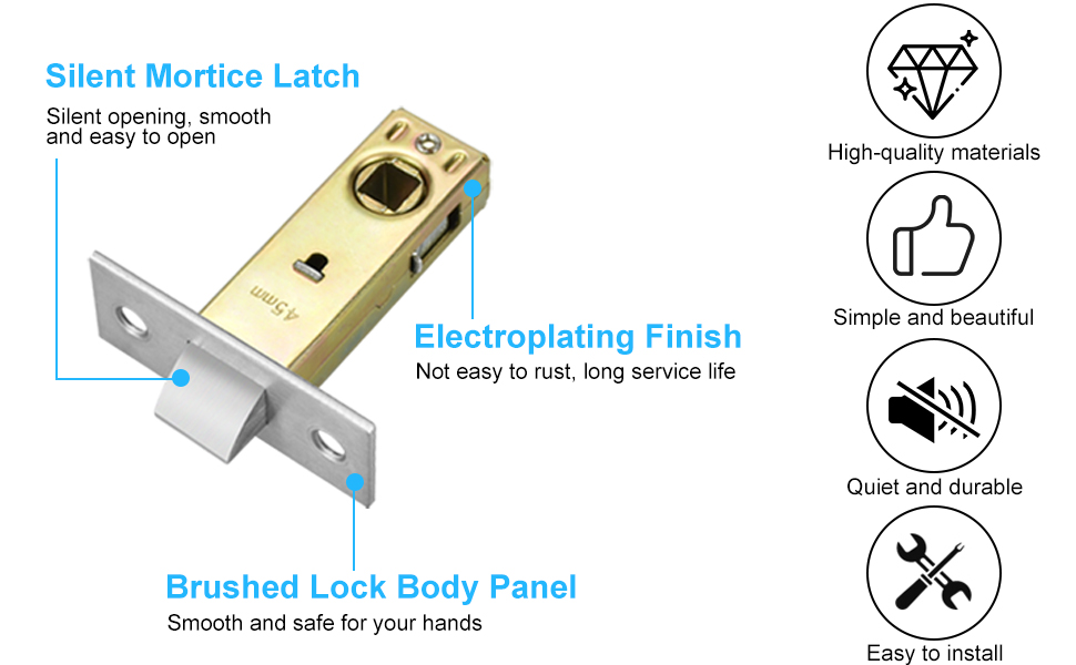 ZACUDA 5 Pcs Tubular Latch Tubular Mortice Latch 45 mm Lubricant Rebate 2.5Inch Tubular Door