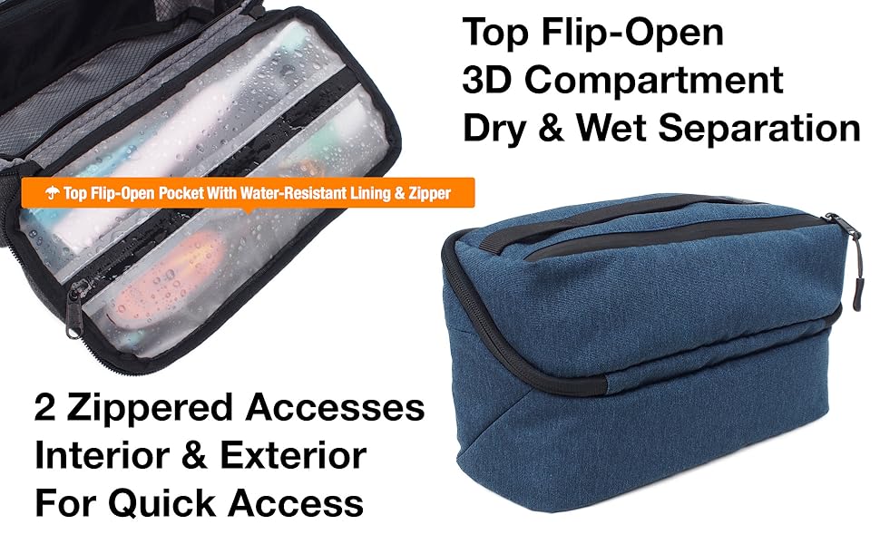 travel toiletry bag with 3D compartmen