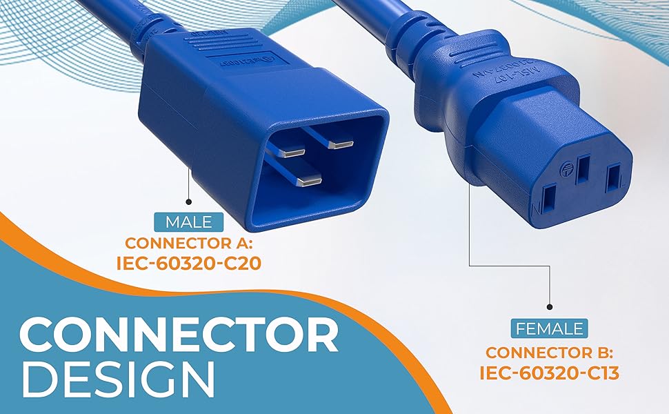 IEC320 C20 to C13 Heavy Duty Power Cord, 14AWG, SJT, 15A/250V