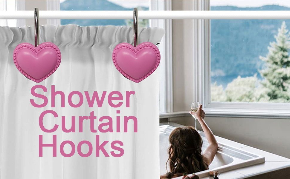Heart Shower Curtain Hooks for Bathroom, 12pcs Home