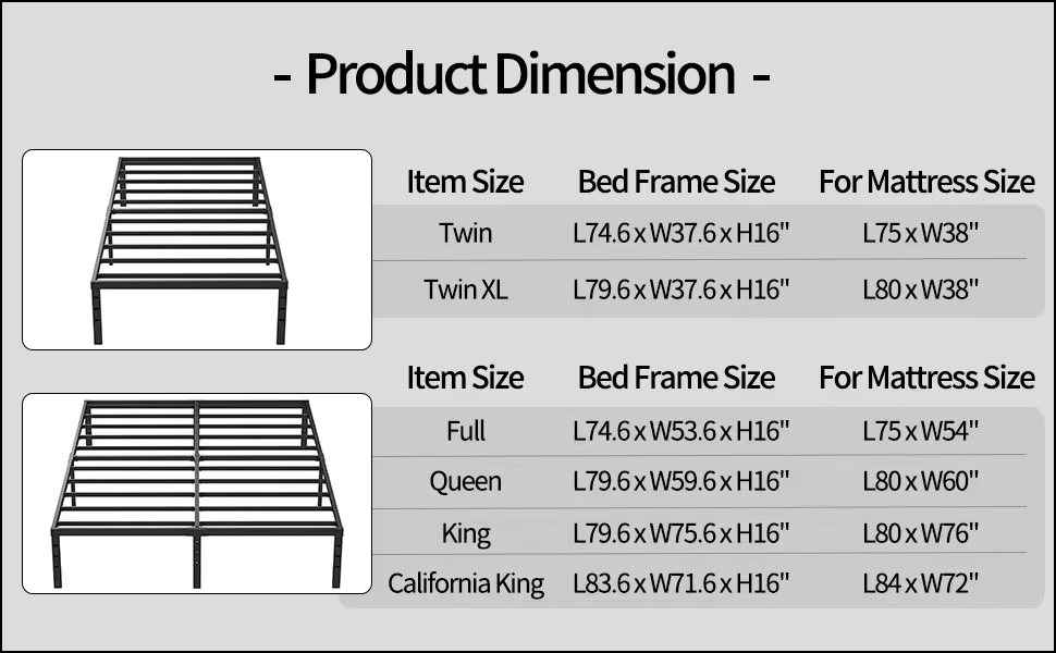 ALDRICH Metal Twin XL Bed Frame 16 Inch Tall Black Basic