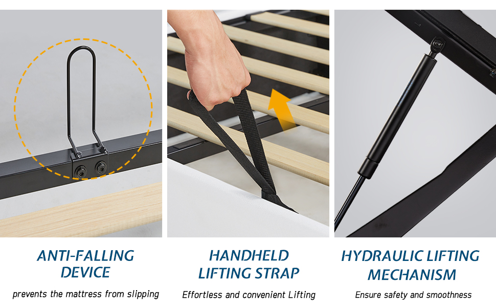 PLAUIN Full Size Lift Up Storage Bed Linen Upholstered