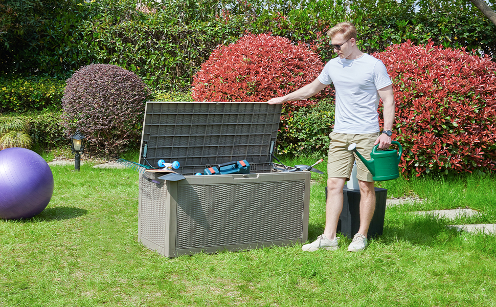 YITAHOME Garden Storage Box Waterproof, 380L Large Outdoor Storage Box with Lid, Lockable Patio