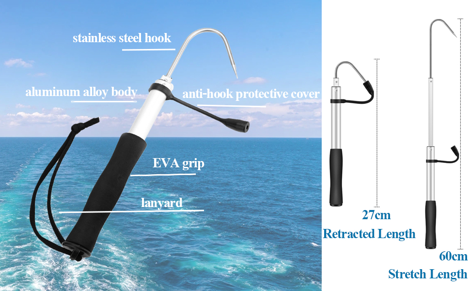 Acogedor Retractable Fishing Hand Gaff Stainless Steel Sharp Hook Saltwater Fishing Gear Hook