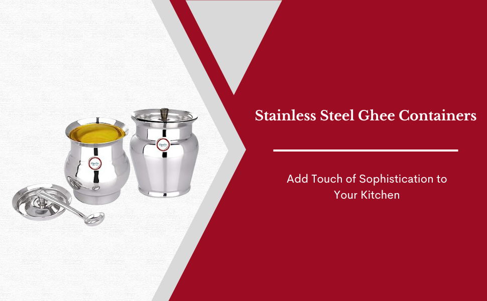 Opullo Small Stainless Steel Ghee Container with Lid and Spoon for