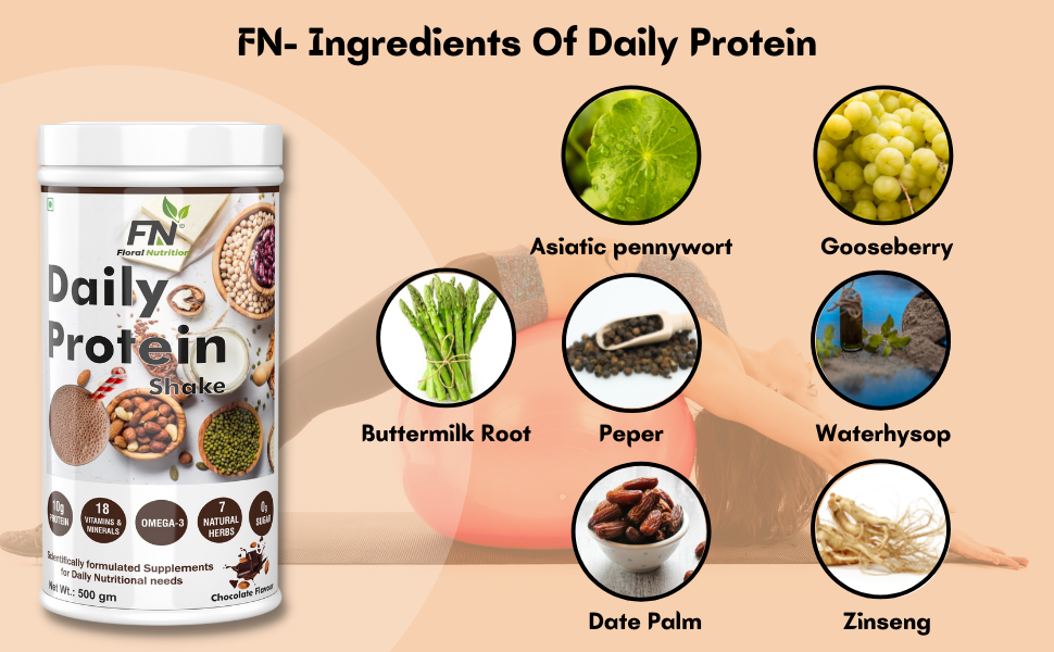 Floral Nutrition Daily Protein Shake with Herbal Blend, Omega3, 18