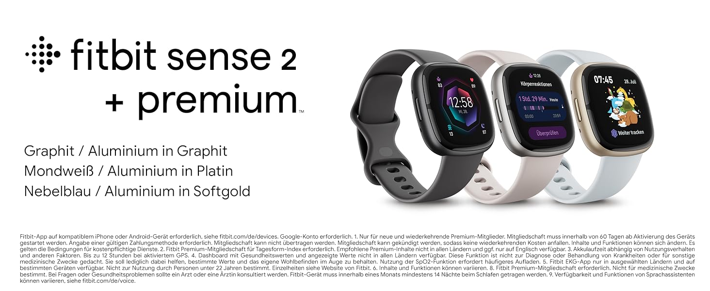 Fitbit Sense 2 by Google Smartwatch Damen / Herren Fitnessuhr mit