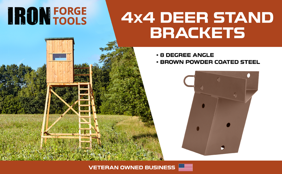 Iron Deer Stand Brackets, 4x4 Inch Brown Powder