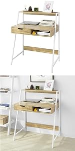 SoBuy Wall Ladder Bookcases And Shelving Unit With 2 Storage Unit & Desk Workstation,FRG111-WN 20 FWT63-N