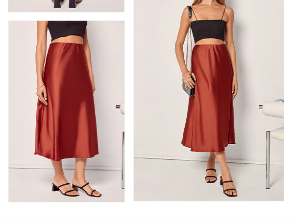 PRETTYGARDEN Women's Satin Skirts Dressy Casual 2025 Fall