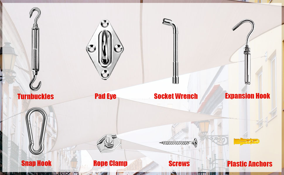 Youlvy Shade Sail Hardware Kit with 4pcs 13ft Nylon Coated