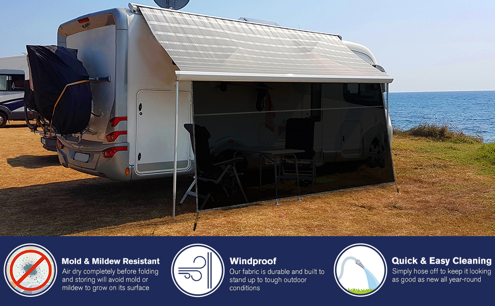 PAULINN RV Awning Front Sunshade Screen 9' X 15', Black