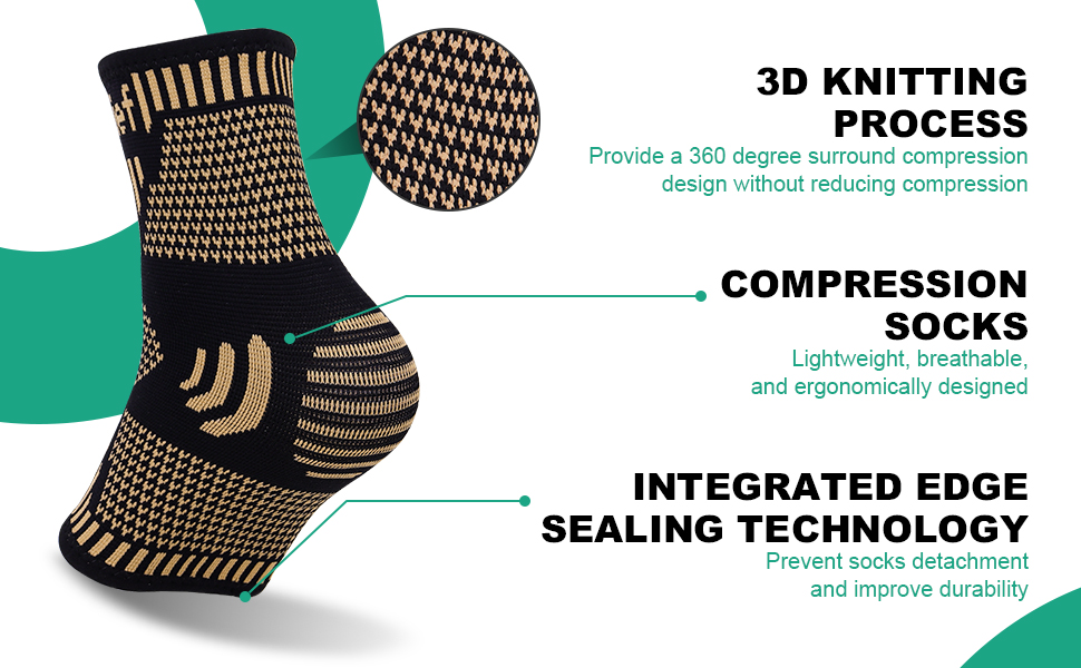 Plantarelief Copper Ankle Support Brace, 2 Pair Ankle