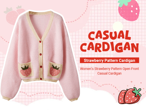 SHENHE Women's Strawberry Pattern Open Front Bishop Sleeve