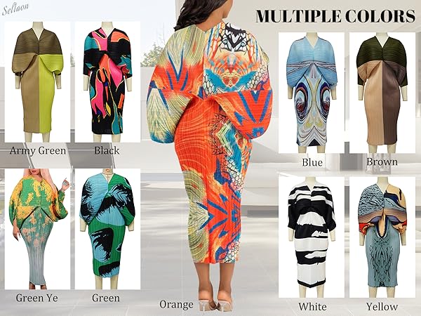 Amazon.com: Seltaon Women's 3/4 Batwing Sleeve Pleated Maxi