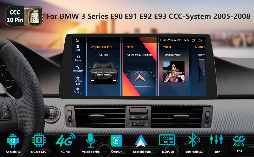 Autoradio 10,33 pouces 4GB & 32GB pour BMW Série 3 E90 E91 E92 E93 Système CCC 20052008, prend