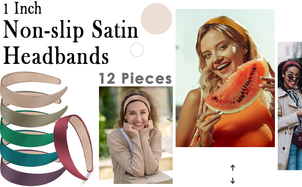 12 pieces satin headbands for women and girls