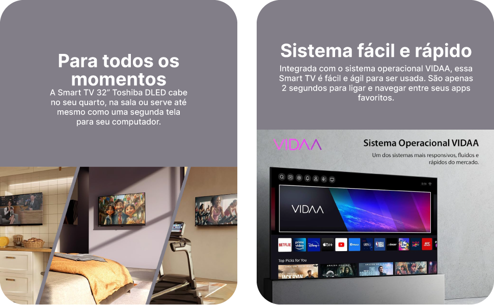  Smart TV DLED 32 HD Toshiba VIDAA 2HDMI 2USB Wi-Fi 