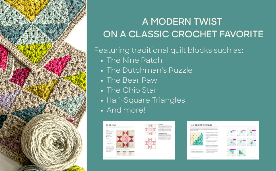 A list of quilt blocks contained within Patchwork Granny Square Blankets