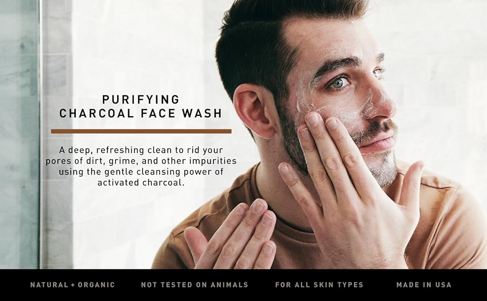 Brickell Men's Purifying Charcoal Face Wash for Men, Natural and