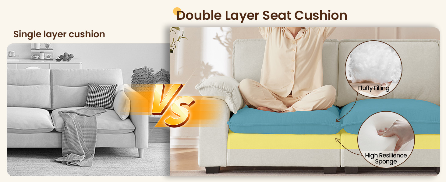 72" Cloud Couch Loveseat Sofa with Padded Armrests & Deep Seat Sofas for Living Room Apartment Office Chenille Fabric Beige cloud couch double layer seat cushions