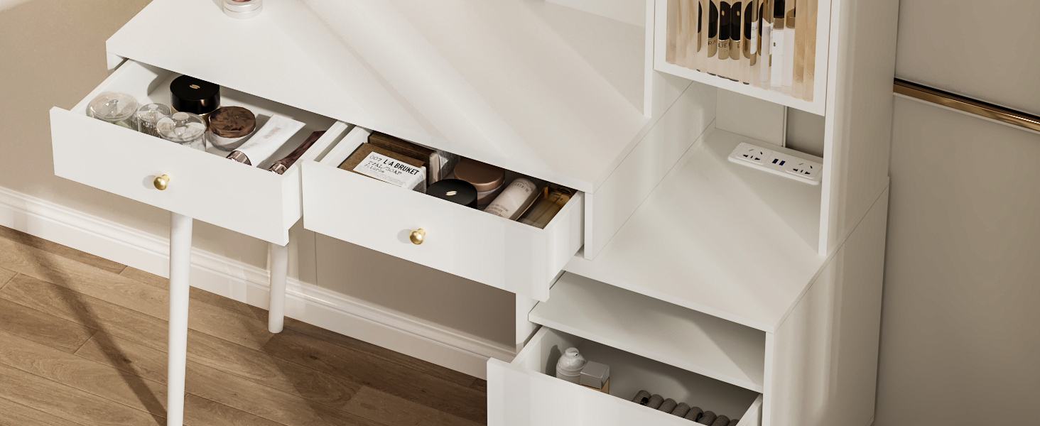 clicliet Vanity Desk with Mirror and Lights, Makeup Vanity