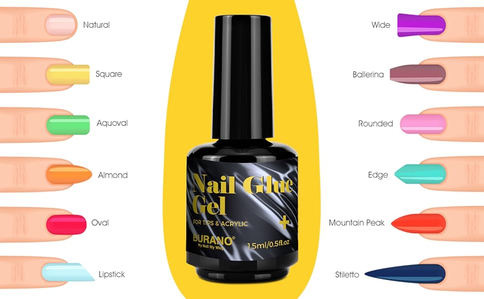 BURANO Nail Tips Glue Gel Nail Kit, 4 In 1 Nail Glue Gel with 500 PCS