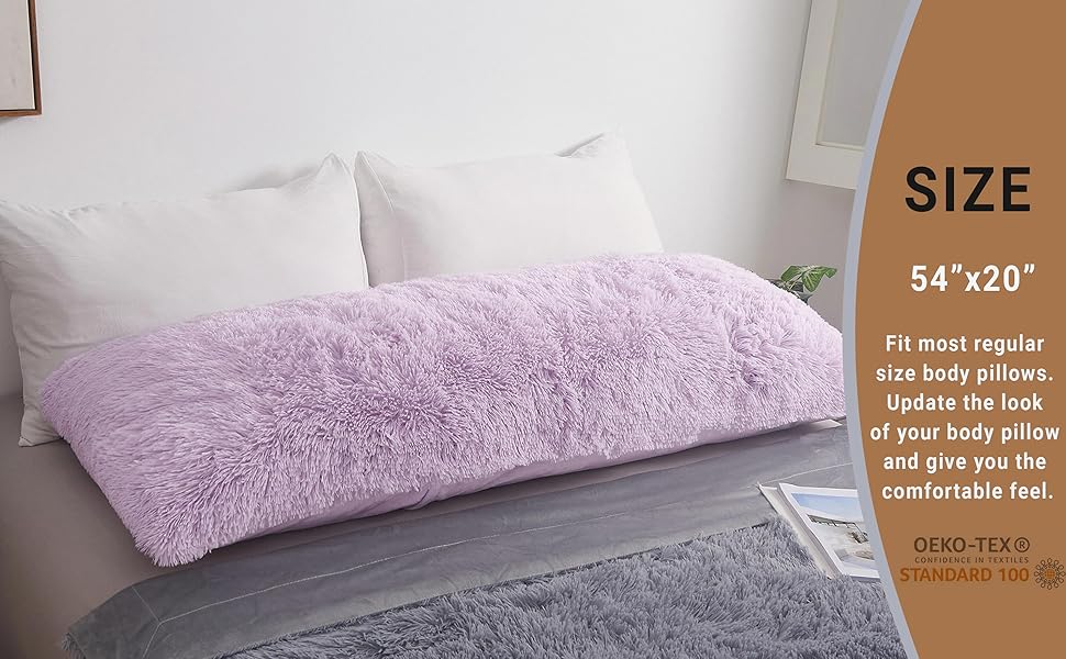 MEGO Fluffy Body Pillow Cover, 20x54 Shaggy Faux Fur Body Pillow Case