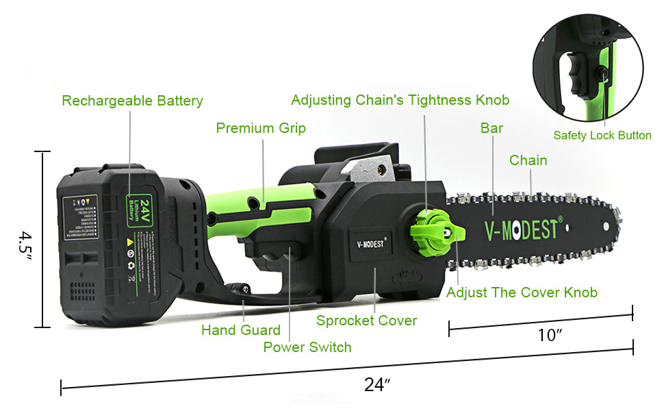 VMODEST 10" Top Handheld Chainsaw Cordless21V 4000mAh