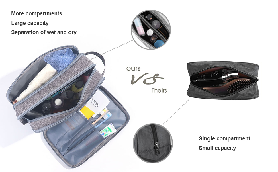 Toiletry Bag Travel for Men, Kememo Large Waterproof Wash Bag, Portable Hanging Shaving Bag Gym