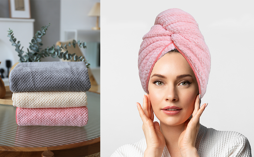 Reyoung Large Microfiber Hair Towels Super Absorbent & Quick Dry Hair