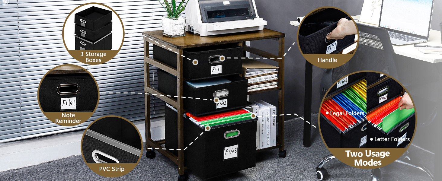 Homde 3 Drawer Bamboo File Whit Wheel,Mobile Office