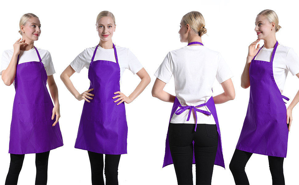 TSD STORY 12 Pcs Purple Bib Bulk Aprons for Women Men Adult Girls Unisex with 2
