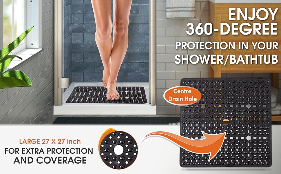 ENKOSI Extra Large Shower Mat Non Slip 27 x 27 Non Slip