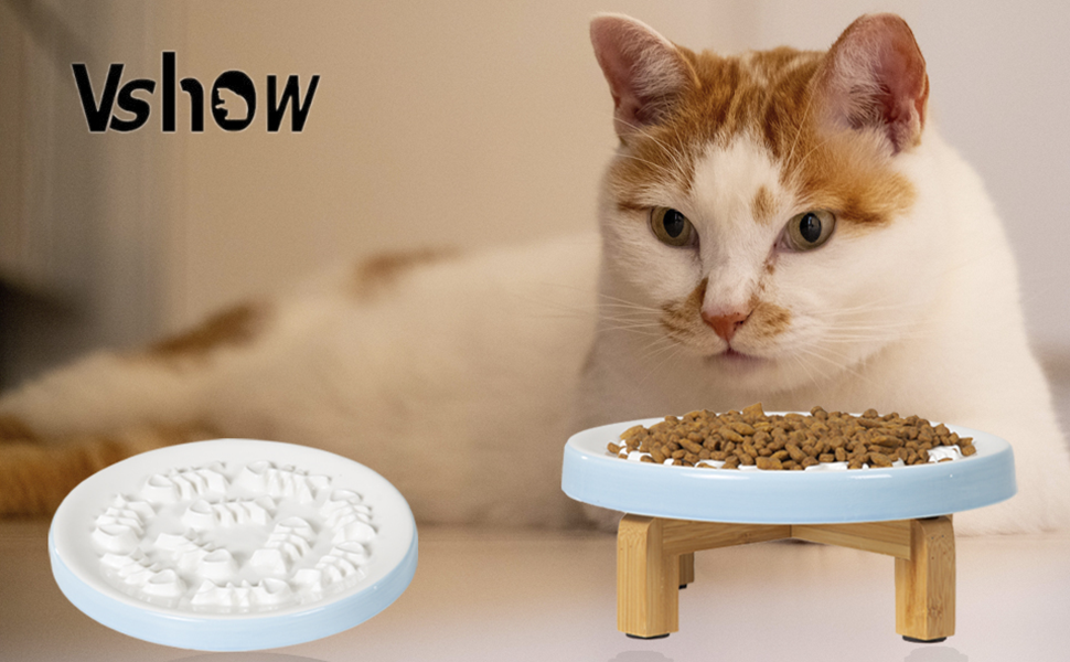 Raised Cat Dog Slow Feeder Dowl with Stand,Pet Bowls for