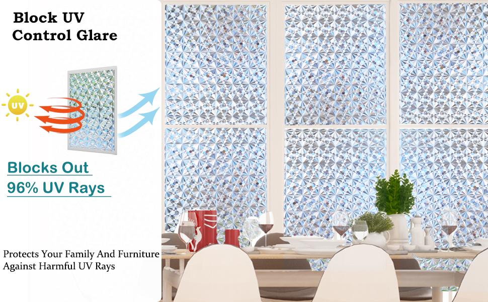 Niviy Window Privacy Film 3D Diamond Pattern Vinyl Non
