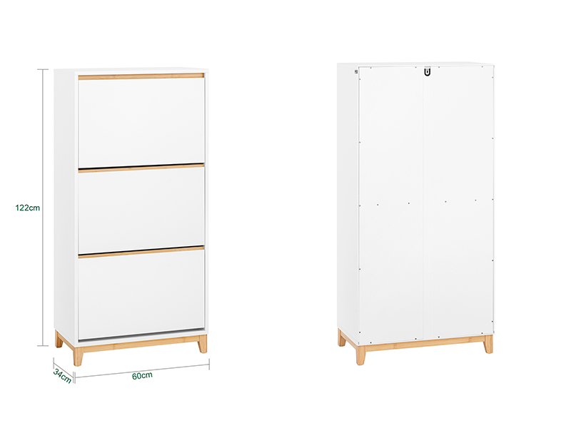 una cómoda blanca con cuatro cajones sobre una base de madera.